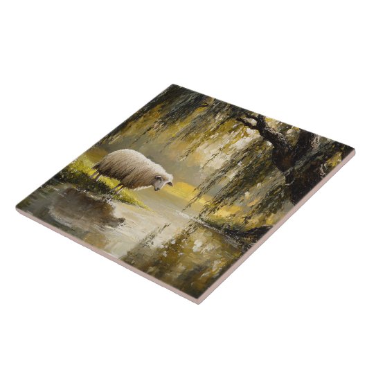 Sheep Under A Willow Tree Painting Tegeltje (Zijkant)