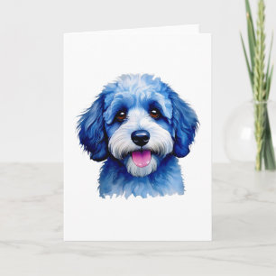 Sheepadodle puppy glimlachend in het blauw! bedankkaart