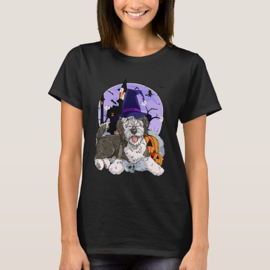 Sheepadoodle Dog Halloween Witch Pumpkin T-shirt (Voorkant)
