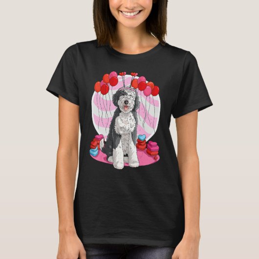 Sheepadoodle Heart Valentine Day Dog T-shirt (Voorkant)