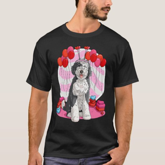 Sheepadoodle Heart Valentine Day Dog T-shirt (Voorkant)