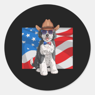 Sheepadoodle Patriotic Merica 4 juli Amerikaans Ronde Sticker