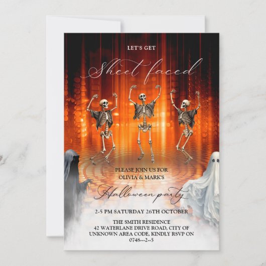 Sheet Faced Skelton Ghost Adult Halloween Party Kaart (Voorkant)
