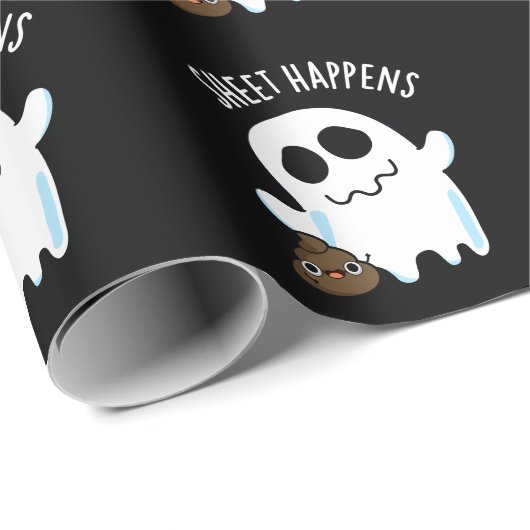 Sheet Happens Grappige Ghost Pun Donker BG Cadeaupapier (Rol Hoek)