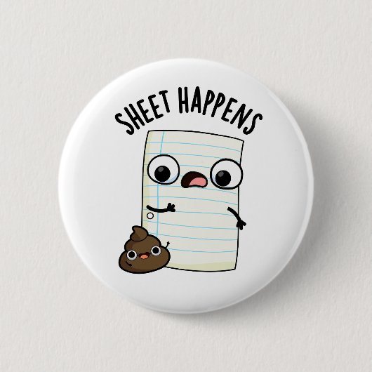 Sheet Happens Grappige Papieren Pun Ronde Button 5,7 Cm (Voorkant)