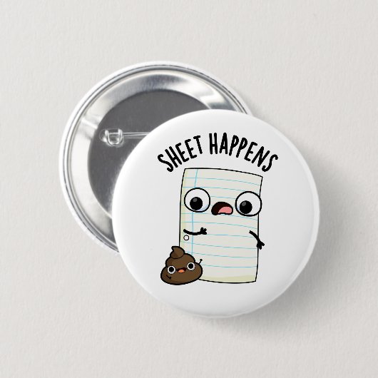 Sheet Happens Grappige Papieren Pun Ronde Button 5,7 Cm (Voorkant /achterkant)