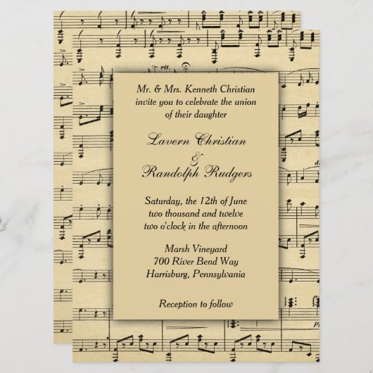 Sheet Music Wedding Uitnodiging (Voorkant / Achterkant)