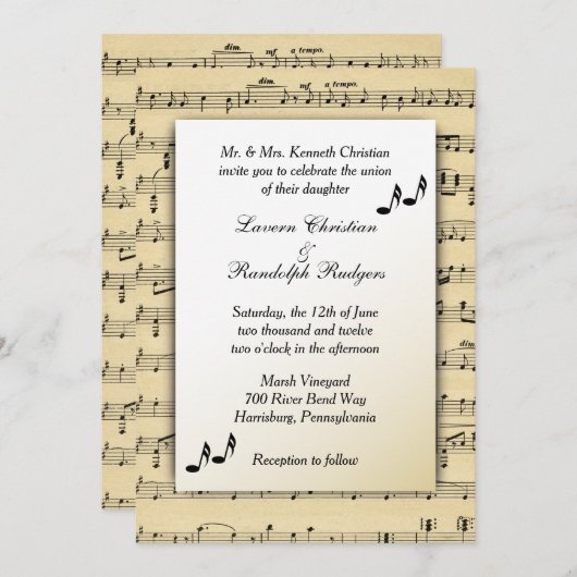 Sheet Music Wedding Uitnodiging (Voorkant / Achterkant)