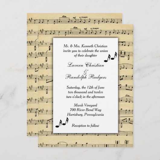 Sheet Music Wedding Uitnodiging (Voorkant / Achterkant)