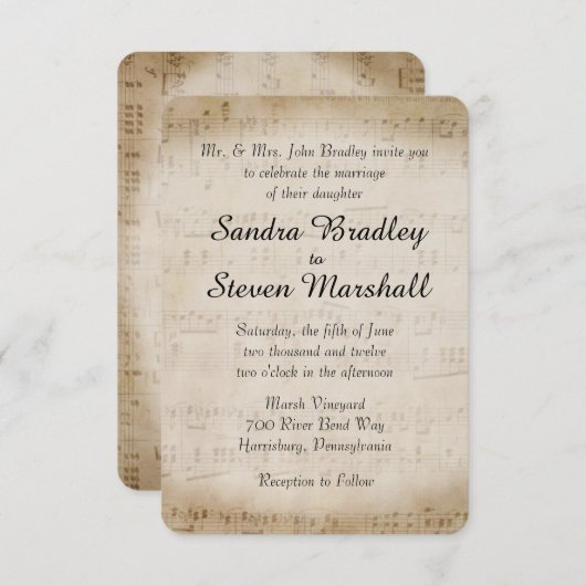 Sheet Music Wedding Uitnodiging (Voorkant / Achterkant)