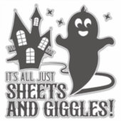 Sheets & Giggles – Humorous Halloween Ghost Design Sticker (Voorkant)