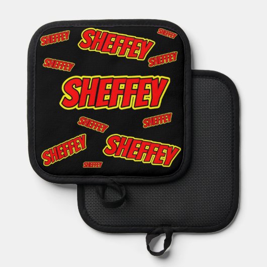 Sheffey Red Comic Font Pannenlap (Voorkant / Achterkant)