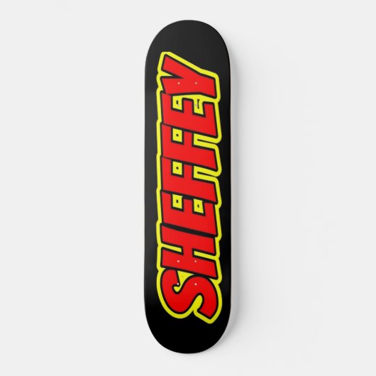Sheffey Red Comic Fonts Schaats board deck Skateboard (Voorkant)