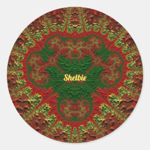 SHELBIE 3D! Goud, rood en groen Ronde Sticker