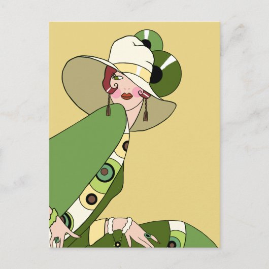 Shelby, 1920s Lady in Yellow and Olive Briefkaart (Voorkant)