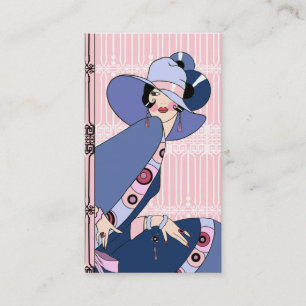Shelby, jaren 20 Art Deco Lady in Roze en Blauw Visitekaartje