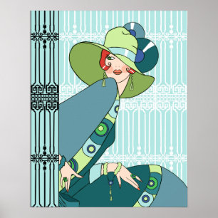 Shelby, jaren '20Dame in Aqua en Wintertaling Poster