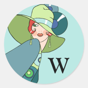 Shelby, Lady in Aqua, 1930 en Blauwgroen Ronde Sticker
