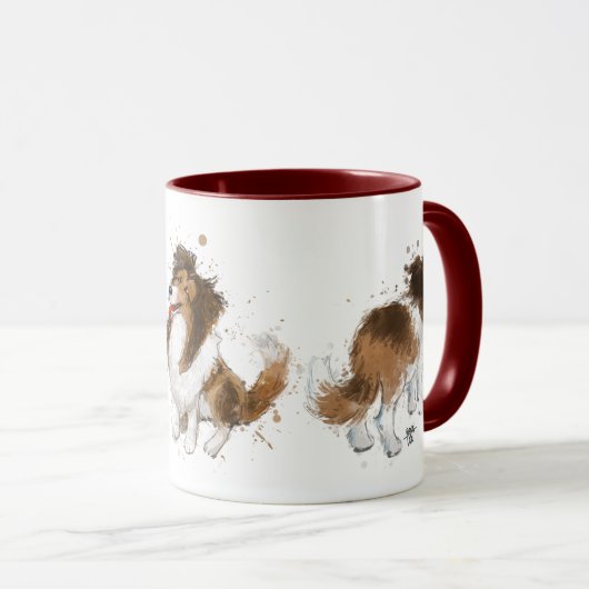 Sheldon op de Sheltie Three Poses Mok (Voorkant rechts)