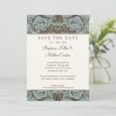 Shell Baroque Blue Scroll Save the Date Kaart (Staand voorkant)
