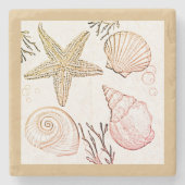 Shell Beach Beige Neutral Seashells Sierkussen Stenen Onderzetter (Voorkant)