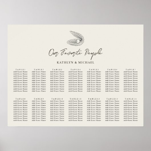 Shell Beach Ocean Bruiloft 14 Tafel Zitkaarten Poster (Voorkant)