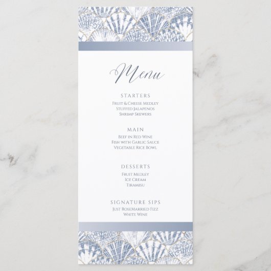 Shell Beach Wedding Event Menu Flat Kaart (Voorkant)