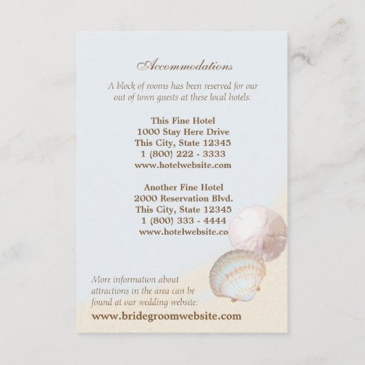 Shell Beach Zee Shore Bruiloft Intrinair Informatiekaartje (Achterkant)