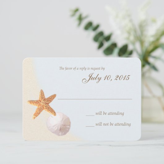 Shell Beach Zee Shore Bruiloft Reactie RSVP Kaartje (Staand voorkant)