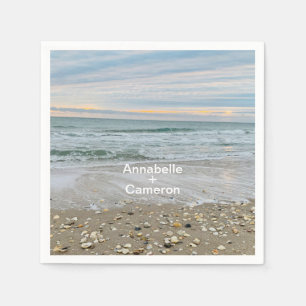 Shell Blue Beach Sunrise bruiloft servetten