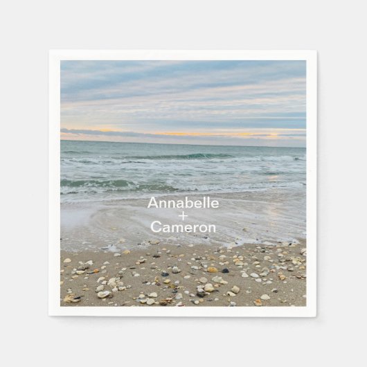 Shell Blue Beach Sunrise bruiloft servetten (Voorkant)