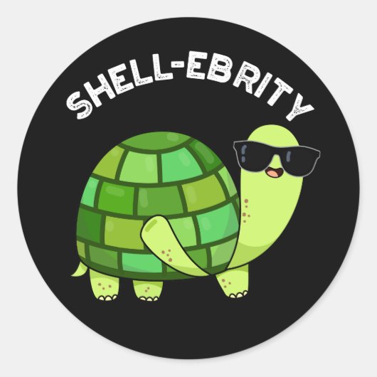 Shell-celebrity Funny Celebrity Tortoise Pun Dark  Ronde Sticker (Voorkant)