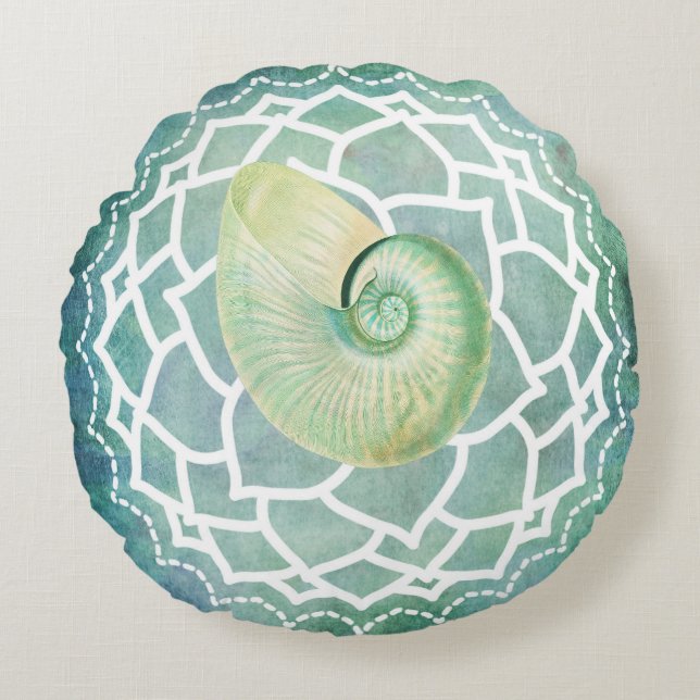 Shell Chakra Blue Rond Kussen (Voorkant)