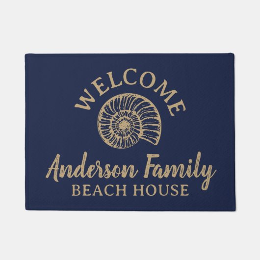 Shell Custom Beach House Navy Doormat Deurmat (Voorkant)