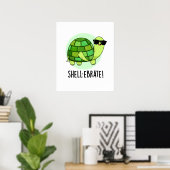 Shell-ebrate Cute Tortoise Animal Pun Poster (Thuiskantoor)