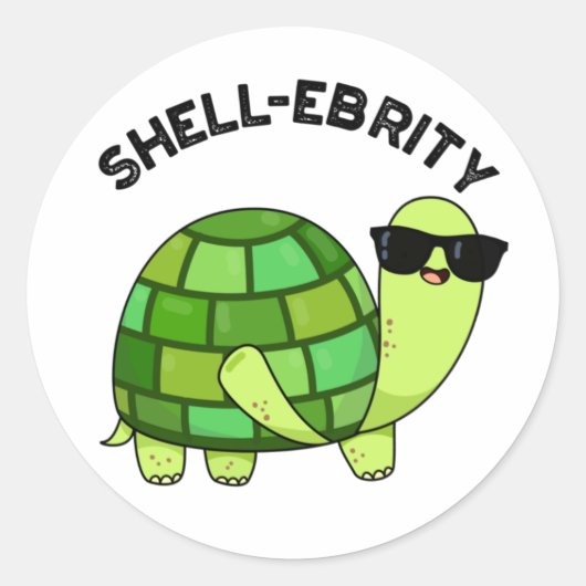 Shell-ebrity Funny Celebrity Tortoise Pun Ronde Sticker (Voorkant)