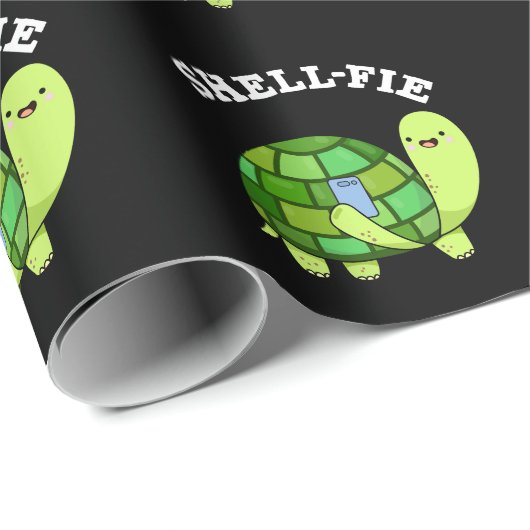 Shell-fie Funny Tortoise Selfie Pun Dark BG Cadeaupapier (Rol Hoek)