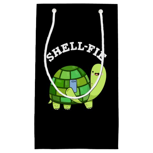 Shell-fie Funny Tortoise Selfie Pun Dark BG Klein Cadeauzakje (Voorkant)