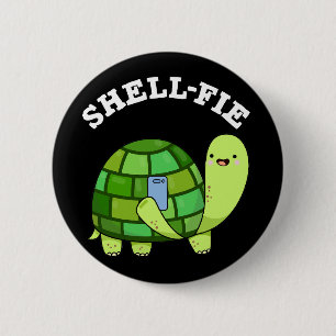 Shell-fie Funny Tortoise Selfie Pun Dark BG Ronde Button 5,7 Cm