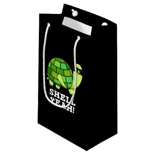 Shell Ja Funny Tortoise Pun Dark BG Klein Cadeauzakje (Voorkant Gekanteld)