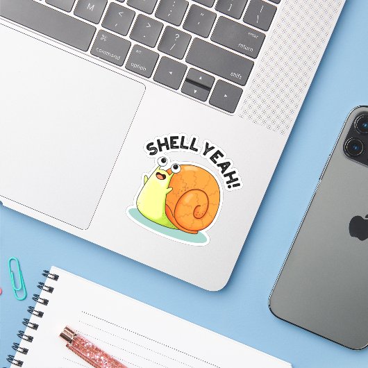 Shell Ja Grappige slak Pun Sticker (Laptop met iPhone)
