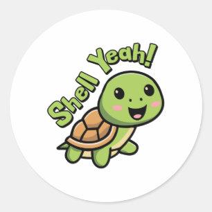 Shell ja! Schattigee Turtle Pun Cartoon is perfect Ronde Sticker