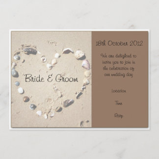 Shell Love Heart Brown Wedding Invitation Kaart