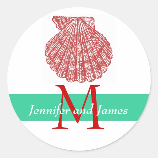Shell Monogram Namen Bruiloft Stickers Rood Groen (Voorkant)
