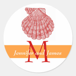 Shell Monogramme Noms Stickers Mariage Rouge Orang