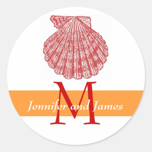 Shell Monogramme Noms Stickers Mariage Rouge Orang (Devant)
