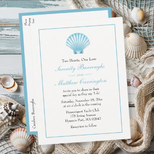 Shell Nautisch Blauw Turquoise Strandbruiloft Uitnodiging Briefkaart