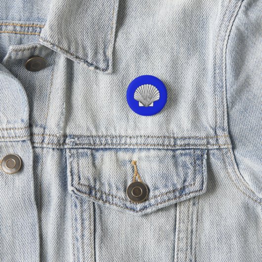 Shell ontwerp met blauwe achtergrond ronde button 3,2 cm (In situ)