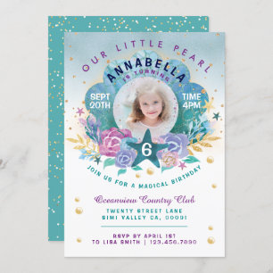 Shell Peal under the Zee Photo Birthday Invitation Kaart