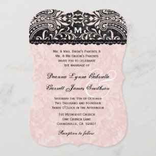 Shell Pink and Black Damask Wedding A14 Kaart
